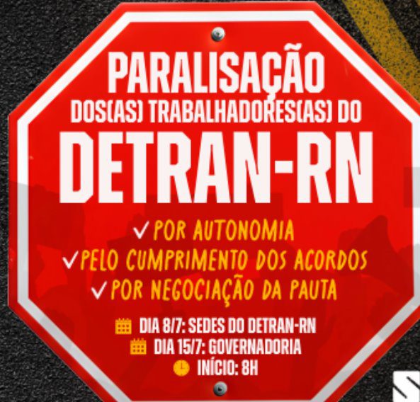 Servidores do Detran/RN paralisam atividades nesta terça-feira (8) na Capital e interior